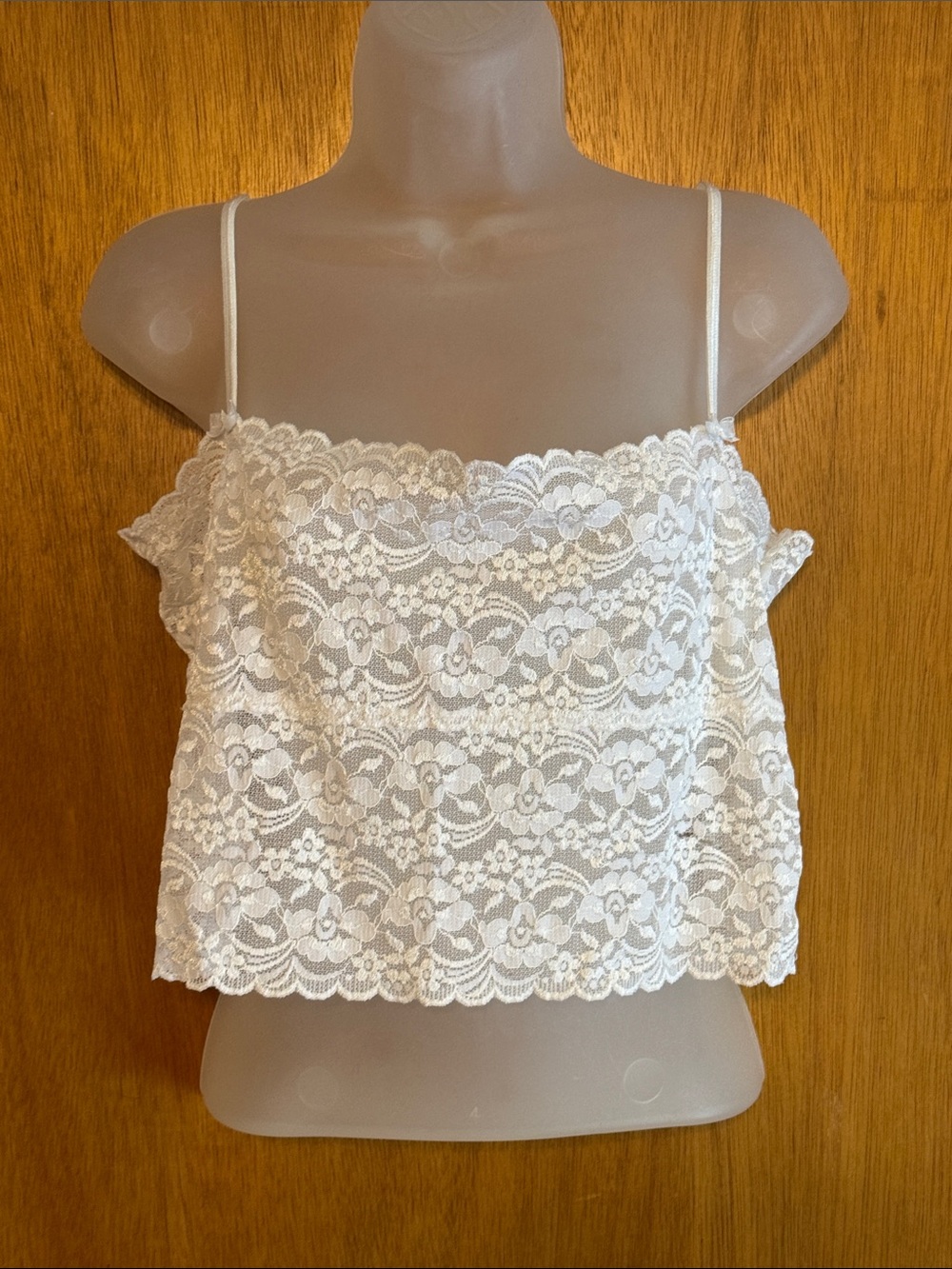 White Lace Spaghetti-Strap Stretch Crop Top Camisole Delicate and Pretty OS